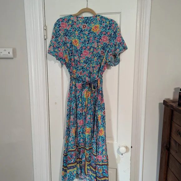 Floral Blue Wrap Dress - Picture 3 of 5